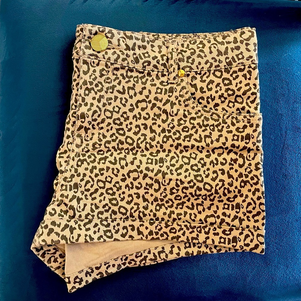 Leopard Print Denim Shorts